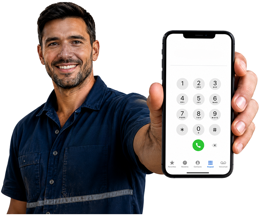 Paddington Blocked Drains plumber holding a phone — call 1300 261 965