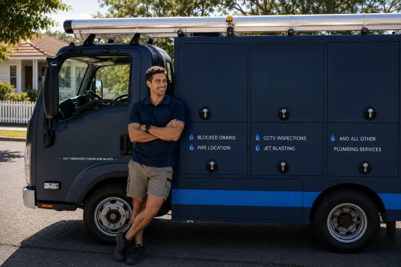 Service van and plumber at a Paddington callout