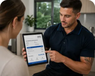 Plumber explaining a service estimate in Paddington